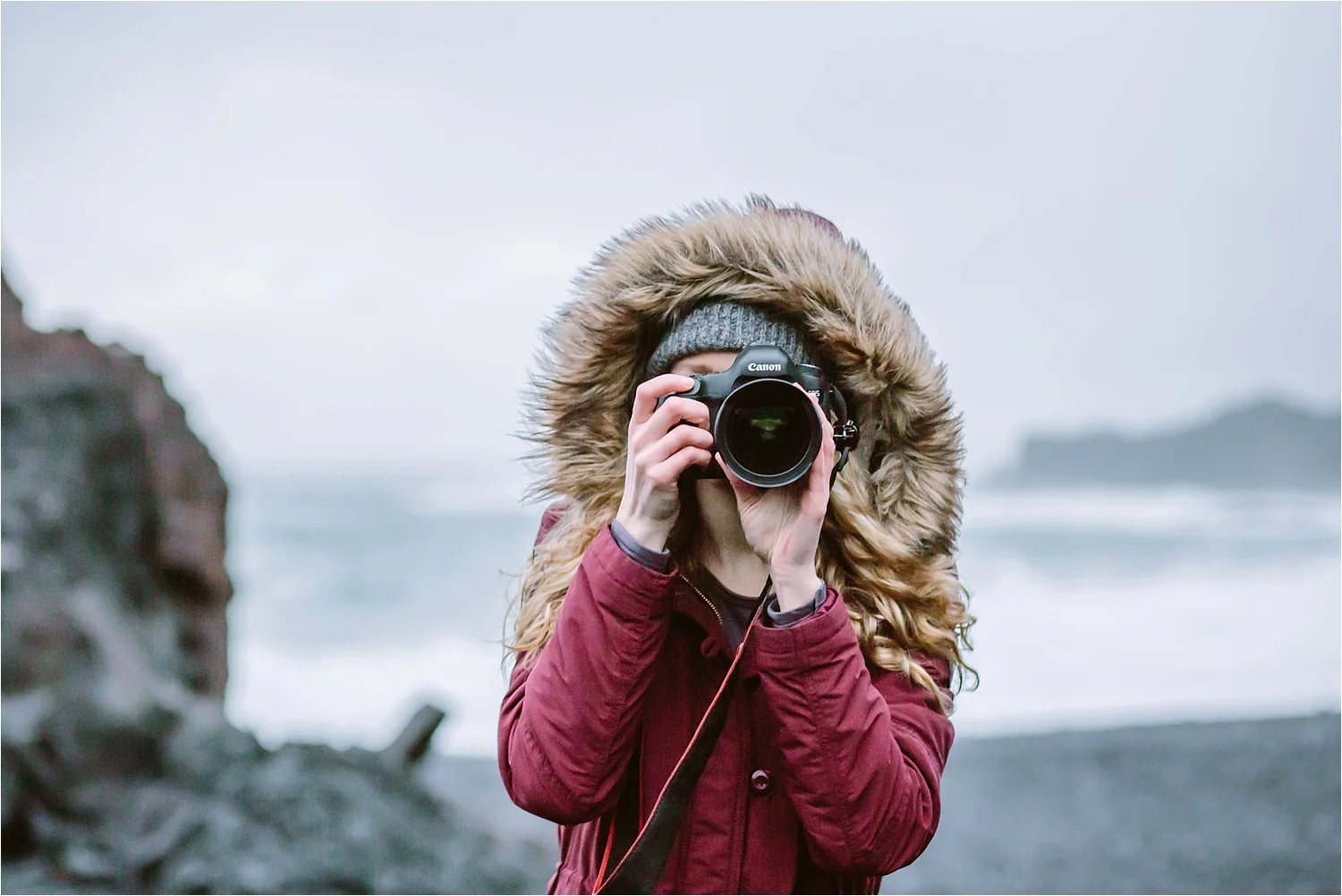  Me photographing on a black sand beach in the Snæfellsnes Peninsula (Djúpalónssandur) 