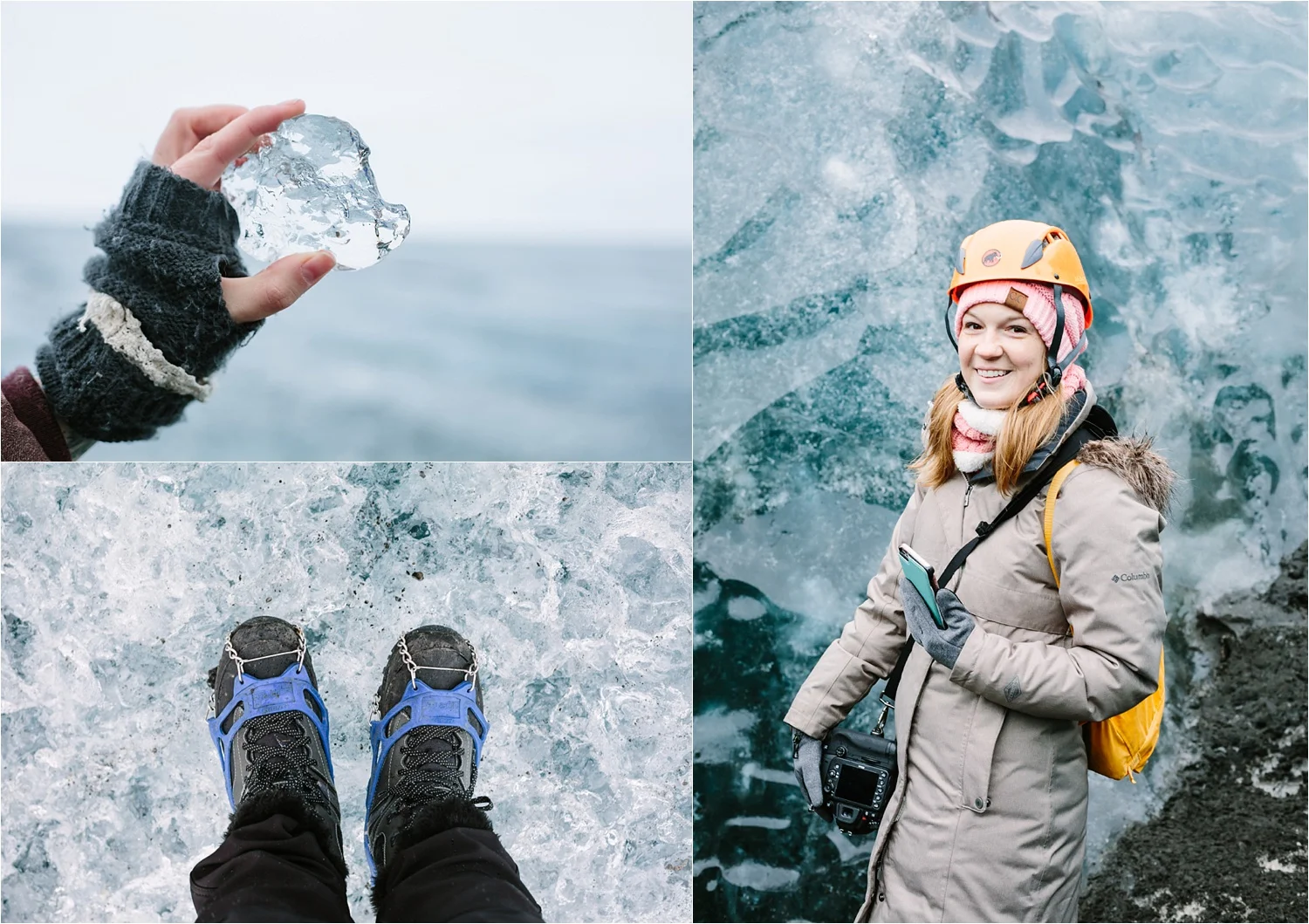  From our glacier hike at Vatnajökull National Park. Misti's hand, my feet, and Kirsten in front of some ice! 