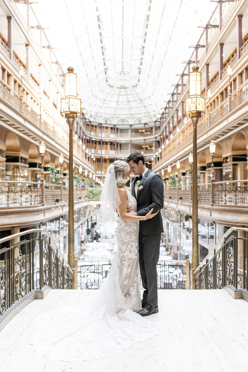 Cleveland ohio historic venue the arcade black tie wedding natural fine art editorial photography